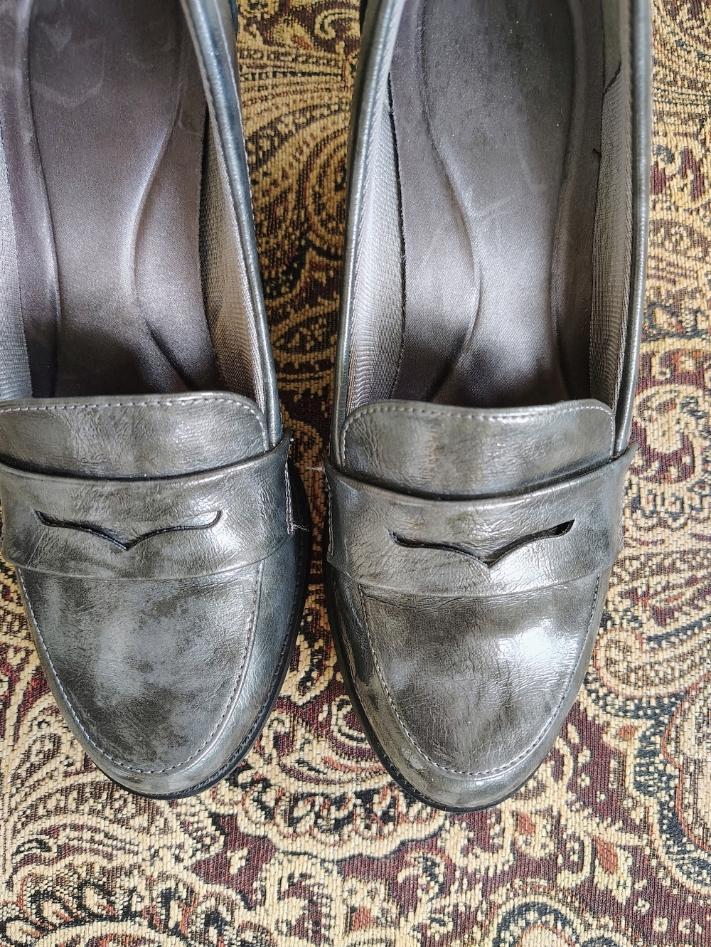 Women's LifeStride Silver Comfort Round Toe Block Heel Pumps 7M